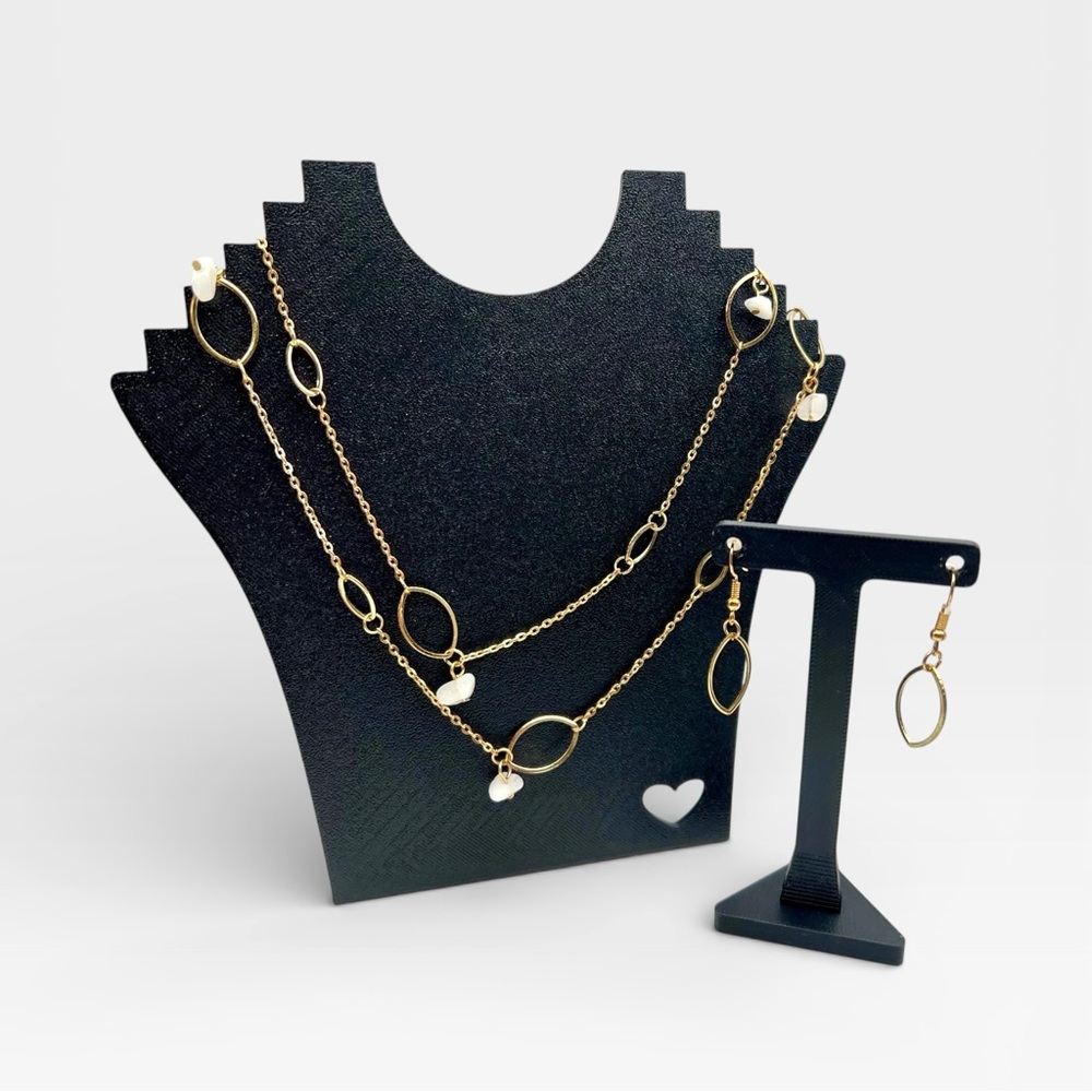 Earrings & Long Station Necklace (Doubled in Pic) - Picture 1 of 2